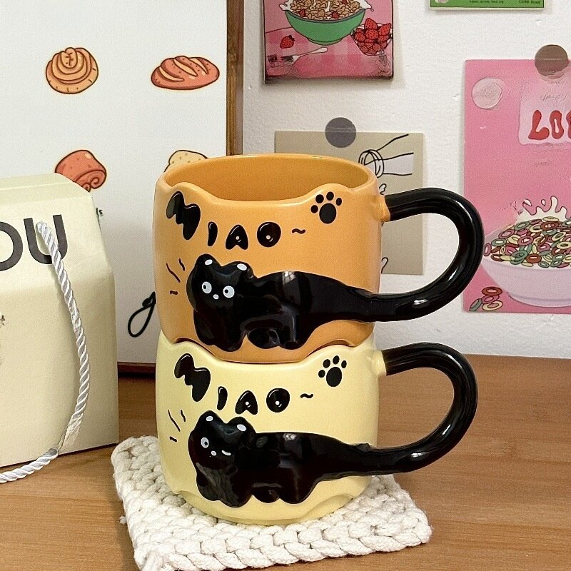 陶器製マグカップ｜オフィス用・重ね置き可能・家庭用・コーヒーカップ・猫・ペア・ギフト・かわいい|undefined