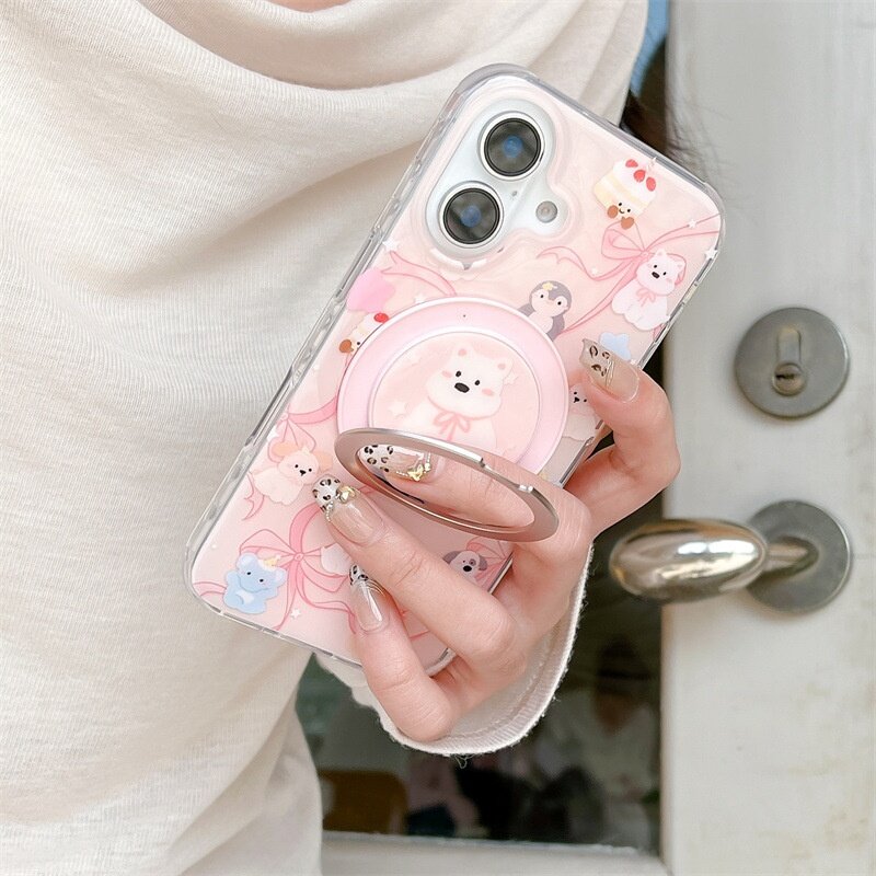 iPhoneケース｜スマホケース・iPhone16/15 Pro Max/14/13・磁気吸着・スタンド付き・少女風・ピンク・パステルカラー・アニマル|undefined