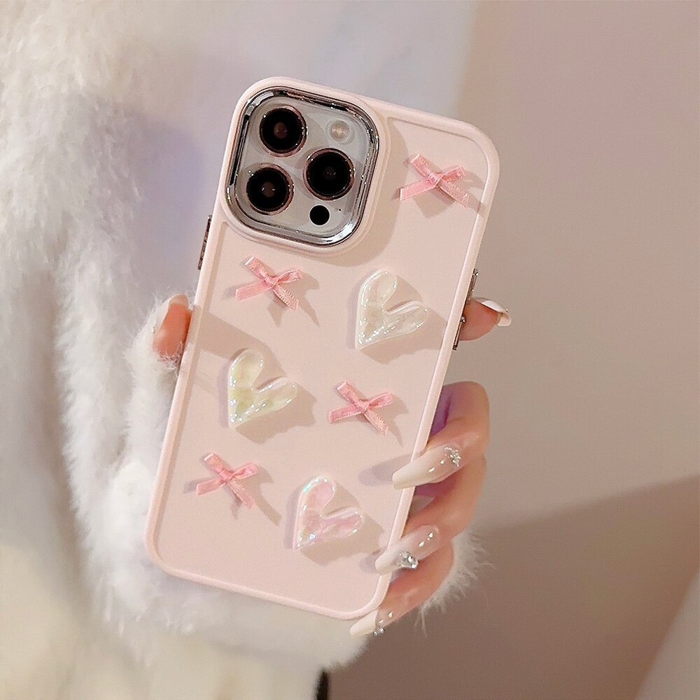iPhoneケース｜iPhone 15/16 Pro Max/13/14/11対応・スマホケース・ピンク・ハート・蝶結び・メッキ加工・立体的・可愛い|undefined