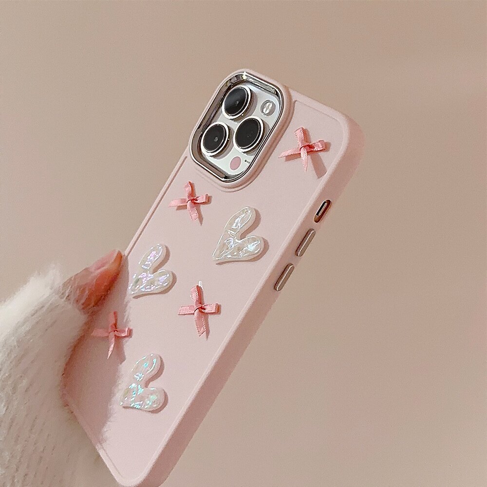iPhoneケース｜iPhone 15/16 Pro Max/13/14/11対応・スマホケース・ピンク・ハート・蝶結び・メッキ加工・立体的・可愛い|undefined