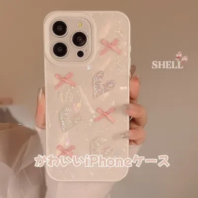 iPhoneケース｜iPhone対応・スマホケース・蝶結び・ハート柄・貝殻模様・可愛い・スイート