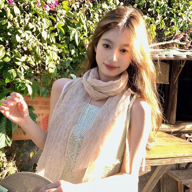 亜麻ストール｜レディース・ファッション・カジュアル・シワ加工・薄手・旅行・リゾート・返品不可|undefined