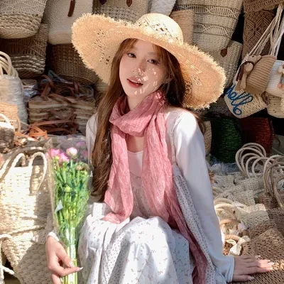 亜麻ストール｜レディース・ファッション・カジュアル・シワ加工・薄手・旅行・リゾート・返品不可