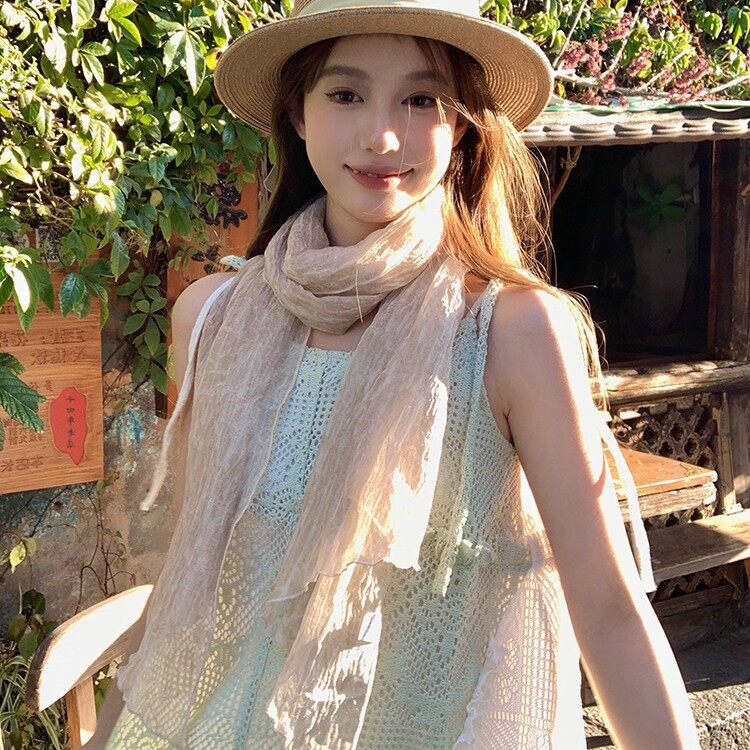 亜麻ストール｜レディース・ファッション・カジュアル・シワ加工・薄手・旅行・リゾート・返品不可|undefined
