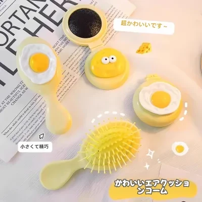 Xbeauty ヘアブラシ｜折り畳みミラー付き・ミニサイズ・携帯便利・マッサージ効果・可愛い・ガーリー