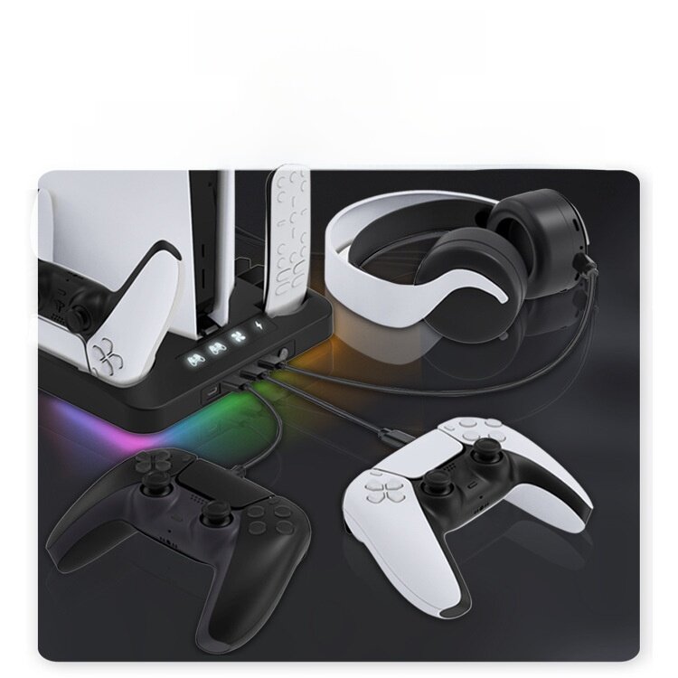 PS5散熱底座|RGBライト・PS5 Slim対応・冷却スタンド・コントローラー充電・ディスク＆ヘッドホン収納・多機能・便利|undefined