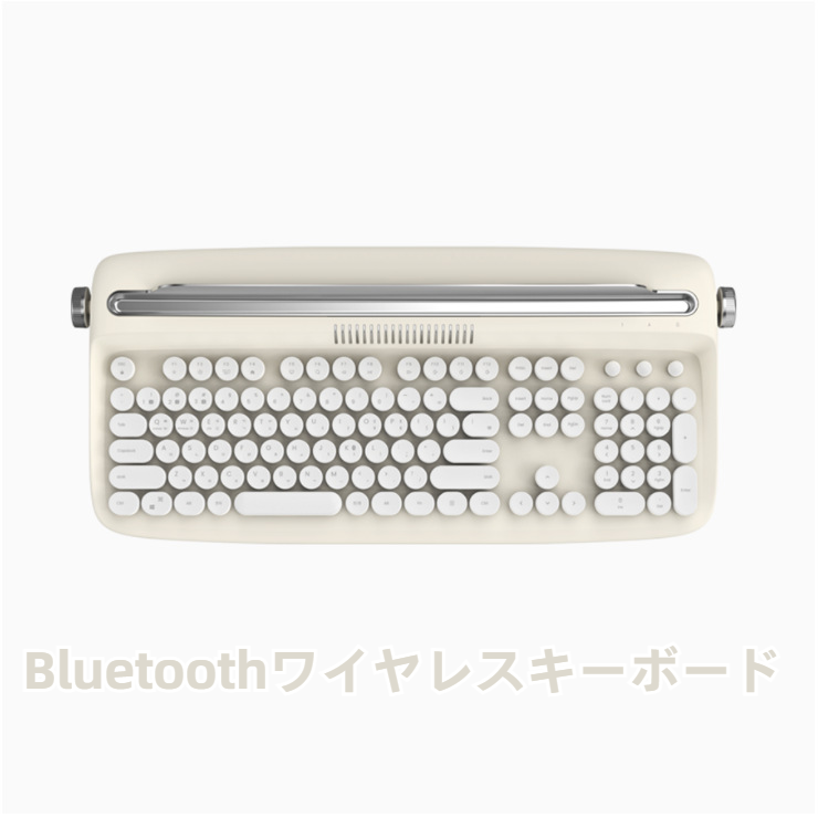 Bluetoothワイヤレスキーボード|タイプライター風・タブレット対応・丸形キーキャップ・おしゃれ・レトロ|undefined