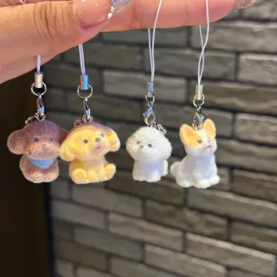 テディ犬・犬キーホルダー｜スマホ飾り・DIYアクセサリー・チャーム・パーツ・可愛い・キュート・樹脂製・植毛加工・立体・漫画風