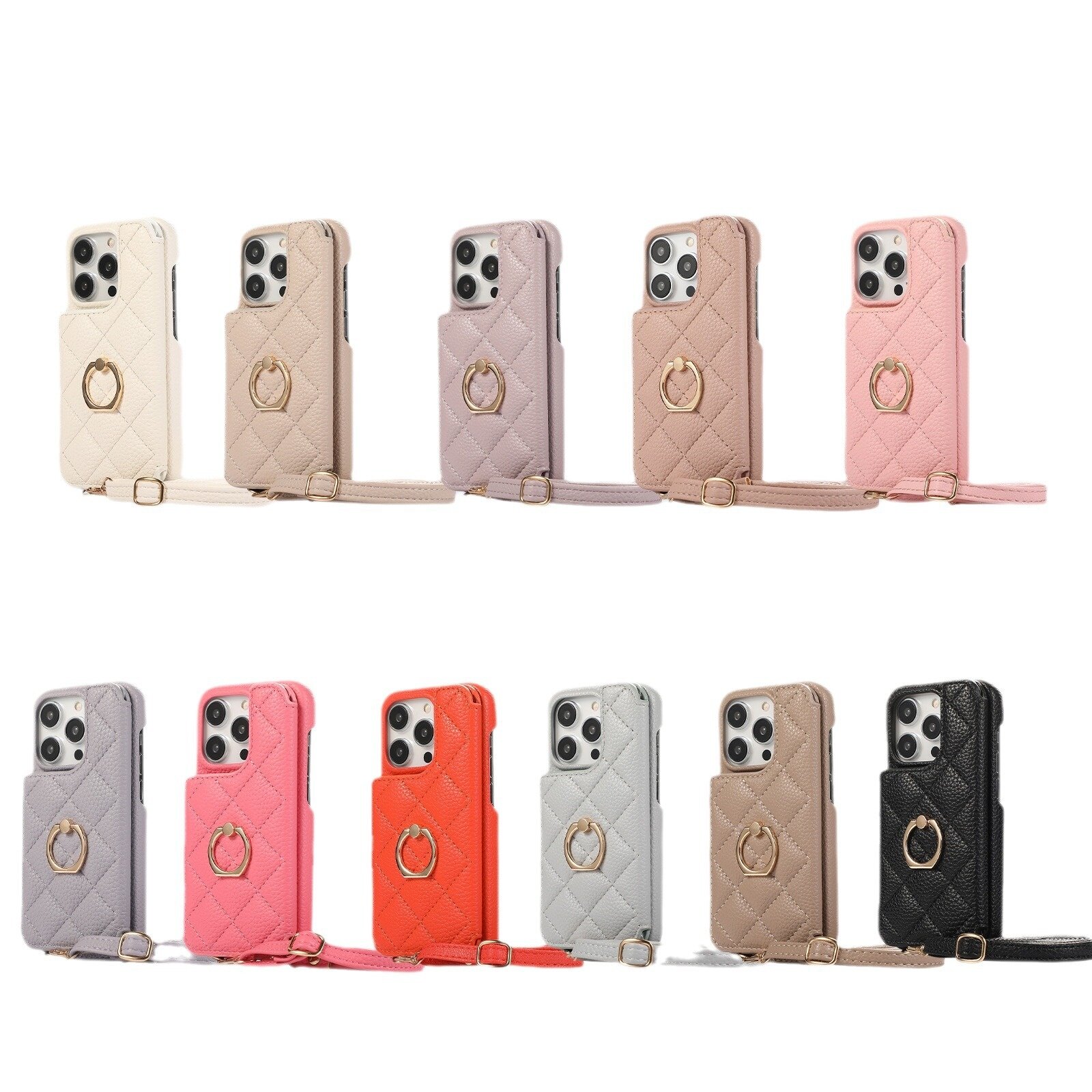 スマホケース|iPhone15/14/12/11対応・斜め掛け・カード収納・ショルダーストラップ付き・キルティング・キャビアスキン風・ラグジュアリー|undefined
