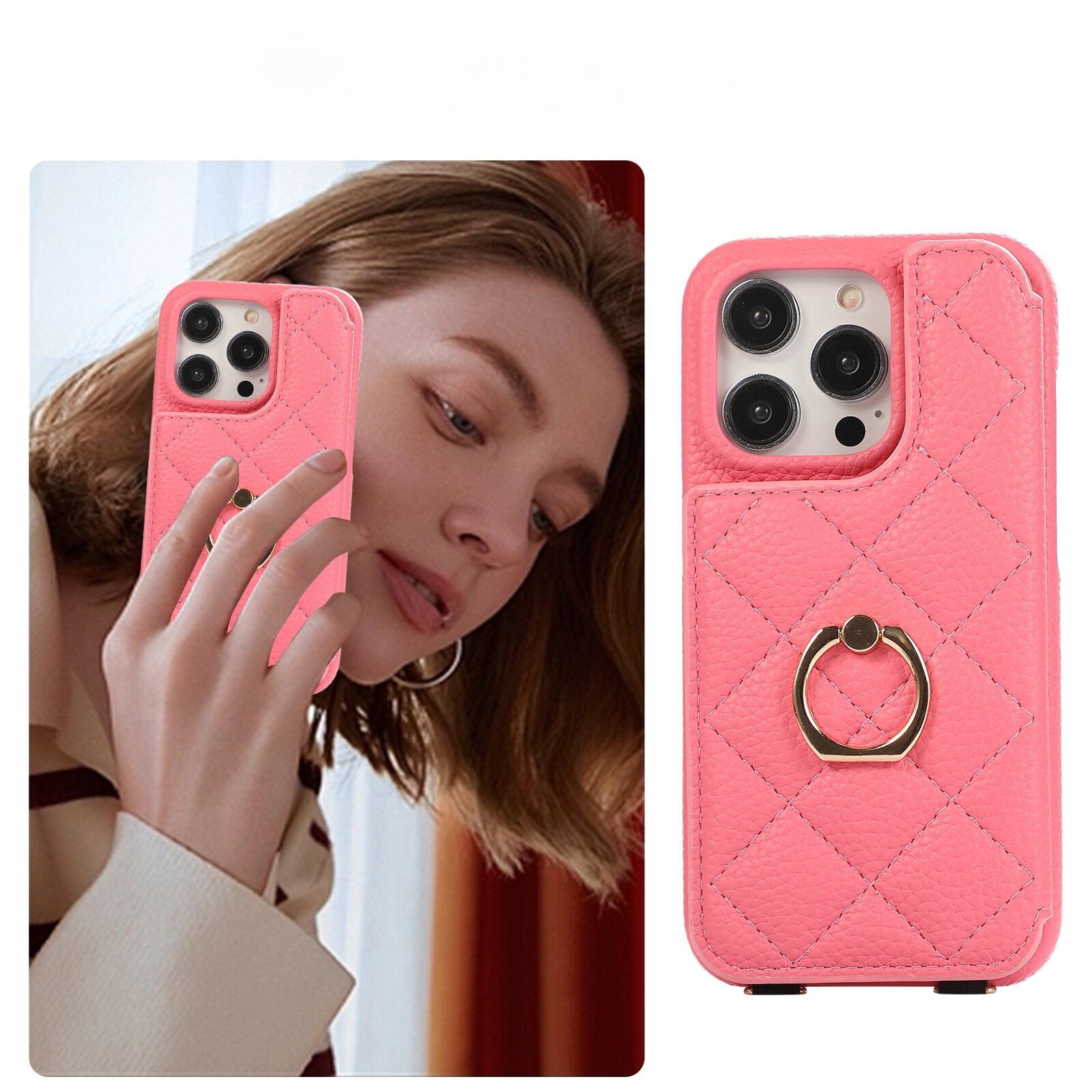 スマホケース|iPhone15/14/12/11対応・斜め掛け・カード収納・ショルダーストラップ付き・キルティング・キャビアスキン風・ラグジュアリー|undefined