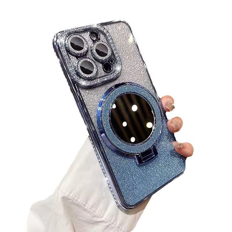 スマホケース|補正ミラー付き・iPhone 14/15/16 Pro対応・マグネット式・キラキラ・ダイヤモンド風|undefined