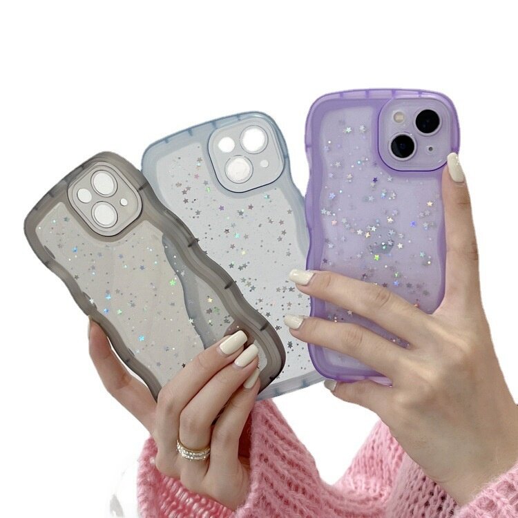 スマホケース|iPhone15Promax/14/11対応・クリア・波型フレーム・レジンデコ・グリッター・きらきら|undefined