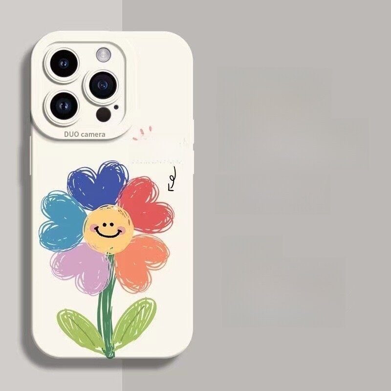 スマホケース|iPhoneシリーズに対応・手描き風ひまわり柄・耐衝撃・液体シリコン・きれい|undefined