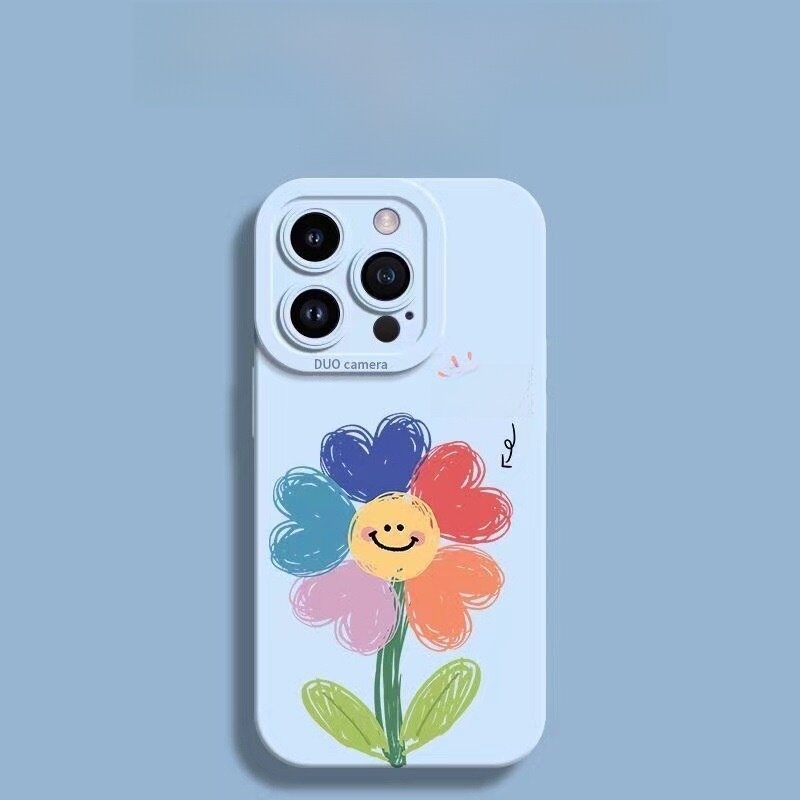 スマホケース|iPhoneシリーズに対応・手描き風ひまわり柄・耐衝撃・液体シリコン・きれい|undefined