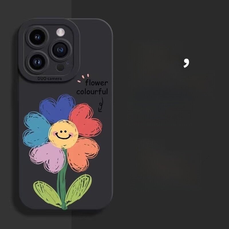 スマホケース|iPhoneシリーズに対応・手描き風ひまわり柄・耐衝撃・液体シリコン・きれい|undefined