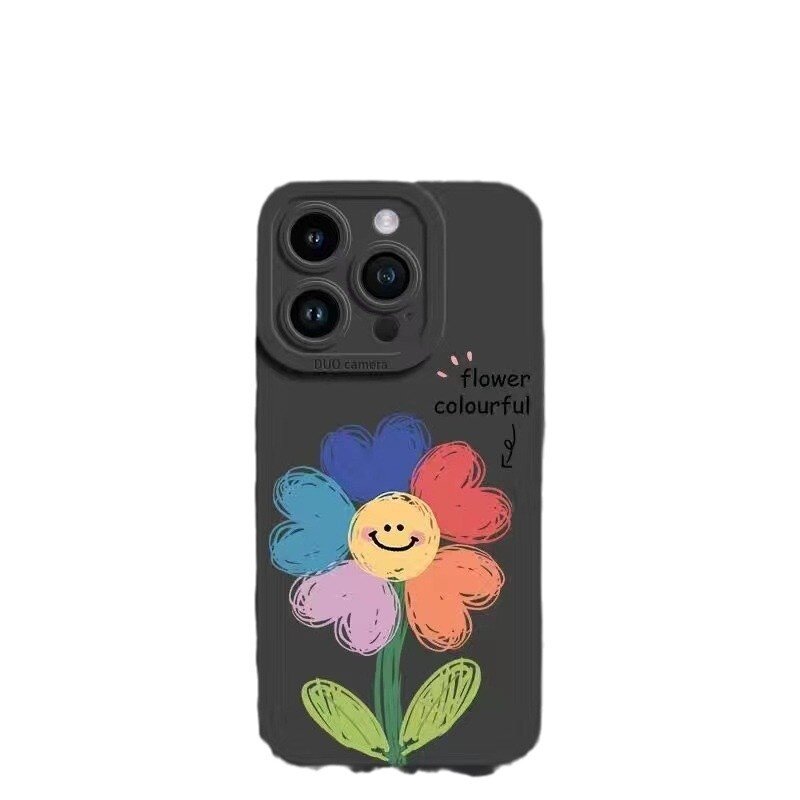 スマホケース|iPhoneシリーズに対応・手描き風ひまわり柄・耐衝撃・液体シリコン・きれい|undefined