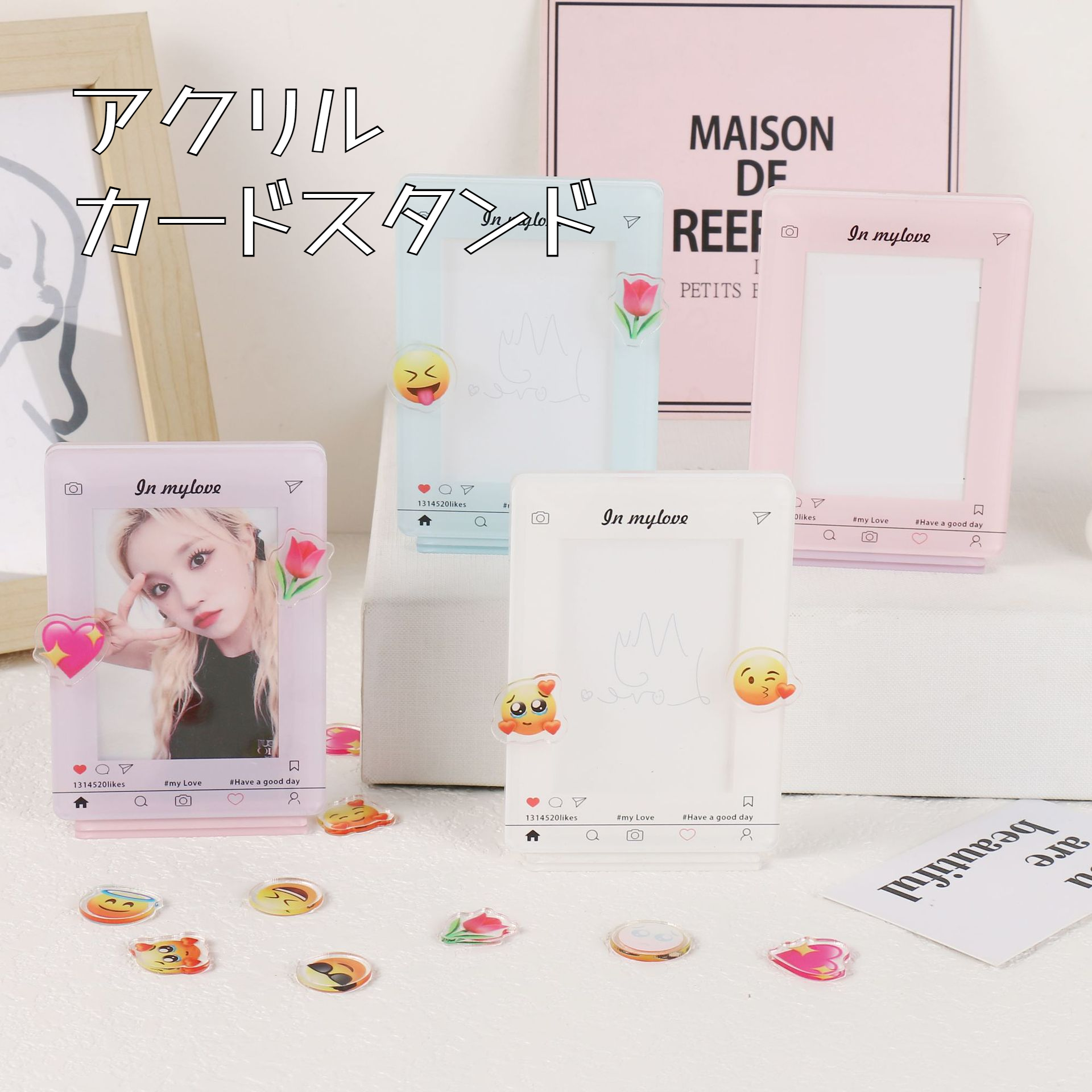 アクリルスタンド｜3インチ・写真立て・トレカ・パステルカラー・絵文字・おしゃれ・インスタ風・推し活・アイドル・BTS・BLACKPINK・NCT・カード|undefined