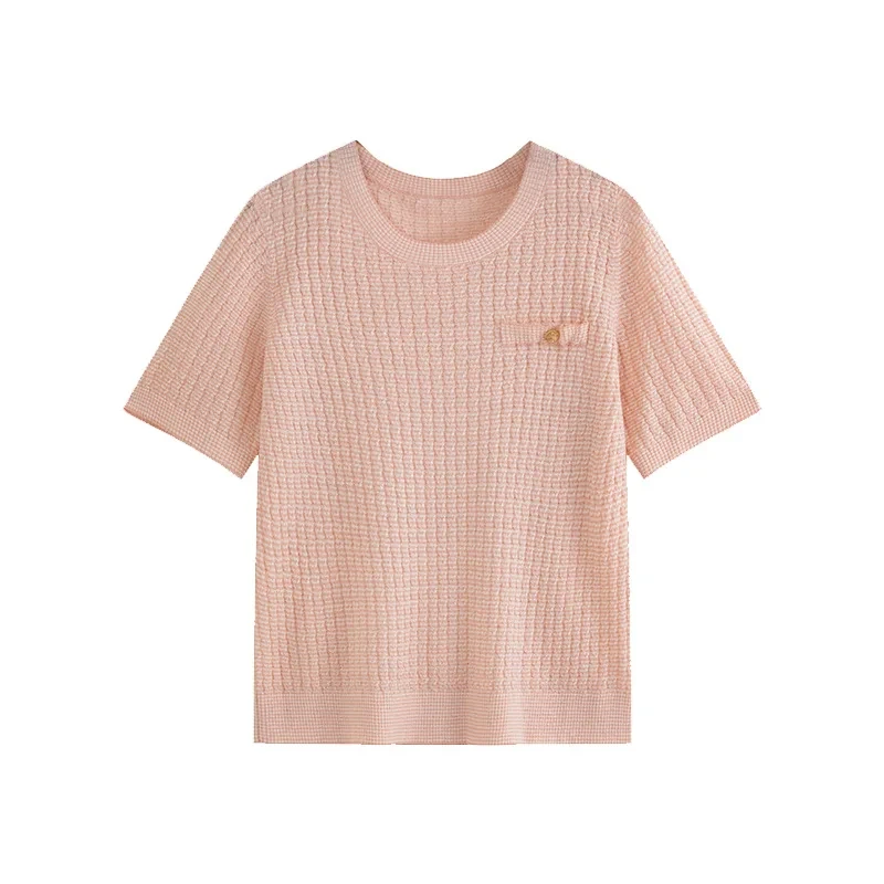 トップス｜大きいサイズ・ラウンドネック・薄手ニット・半袖Tシャツ・夏新作・着痩せ・上品・おしゃれ|undefined