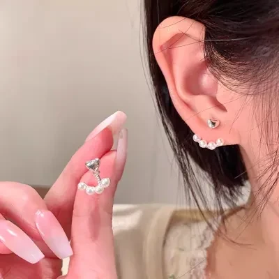 ピアス｜レディース・パール・ハート・シルバー・バックハンギング・クール・エレガント・アクセサリー