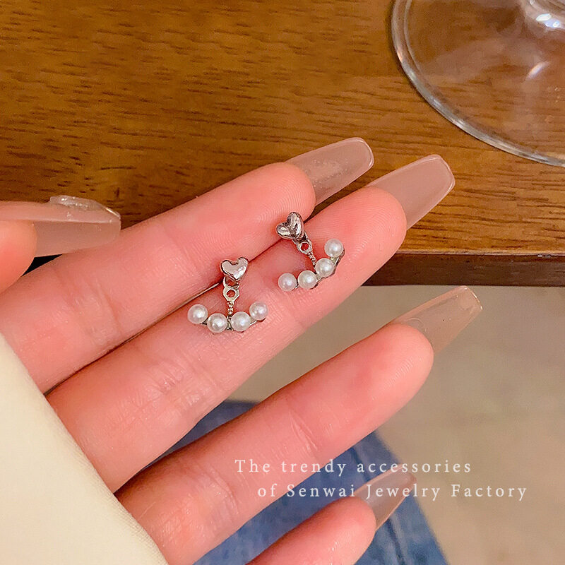 ピアス｜レディース・パール・ハート・シルバー・バックハンギング・クール・エレガント・アクセサリー|undefined