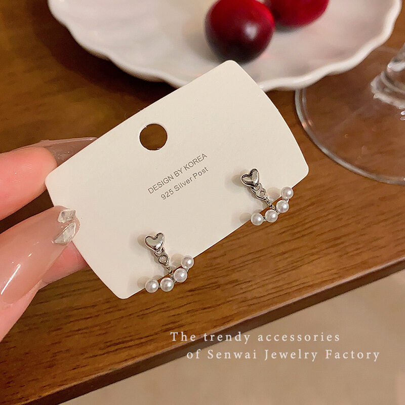 ピアス｜レディース・パール・ハート・シルバー・バックハンギング・クール・エレガント・アクセサリー|undefined