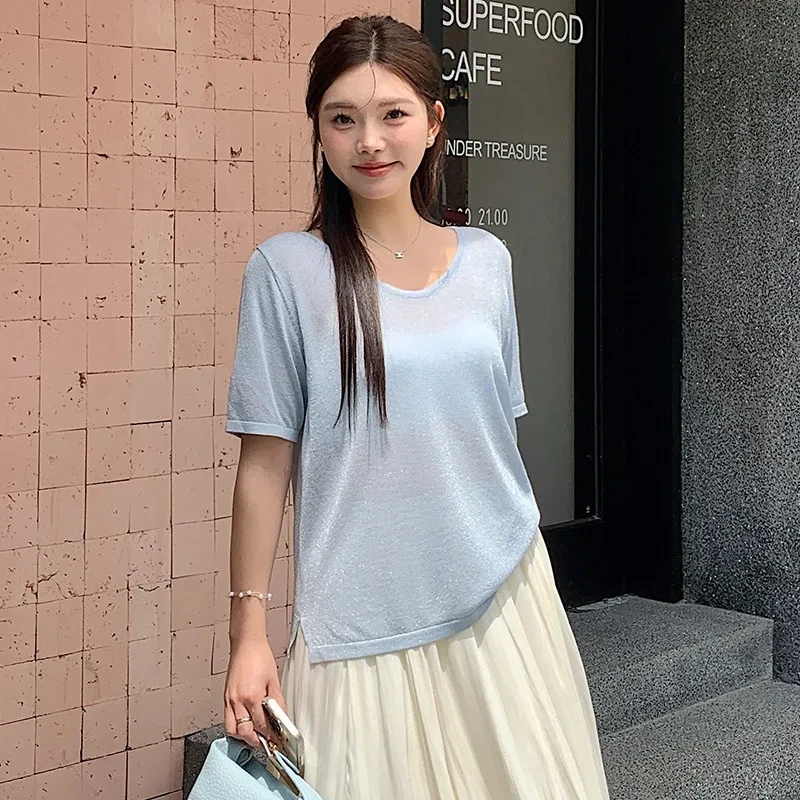 トップス｜大きいサイズ・レディース・Uネック・薄手・半袖・ゆったり・体型カバー|undefined