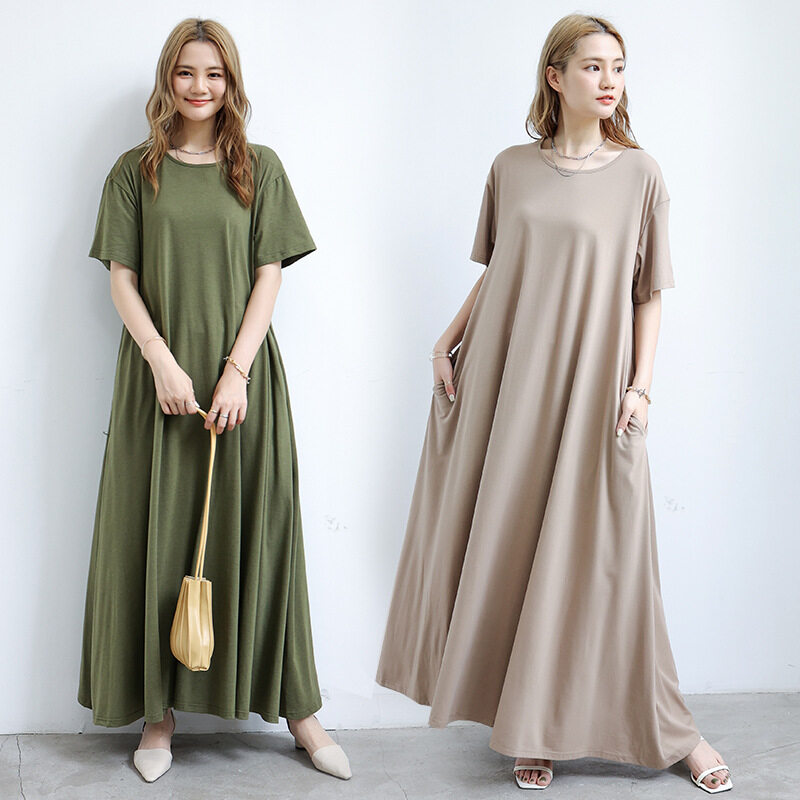 ワンピース｜ゆったり・夏・フレア・ロング丈・ポケット付き・体型カバー|undefined