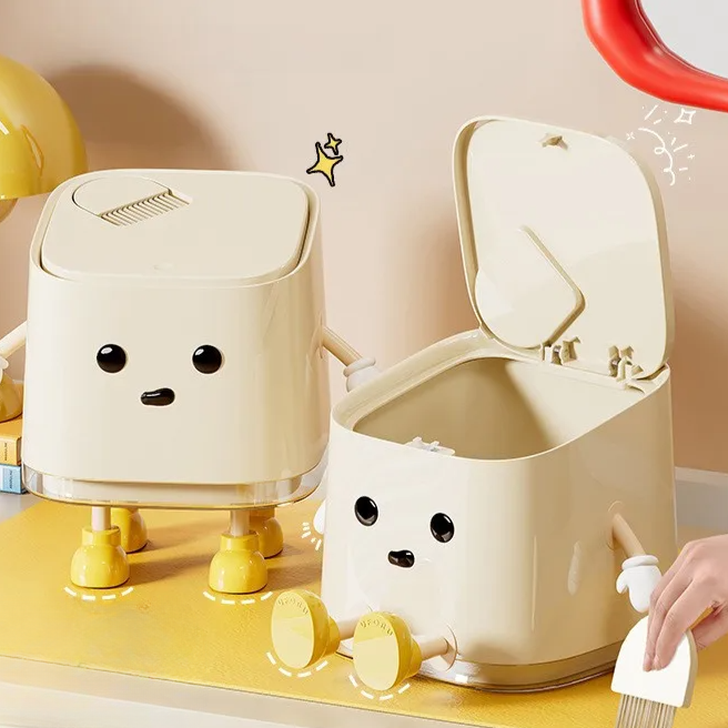 ミニゴミ箱｜卓上用・家庭用・ワンプッシュ開閉・プラスチック製・高級感・おしゃれ・クリーム色・かわいい|undefined