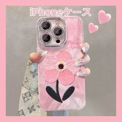 iPhoneケース|刺繍花柄・レンズ保護フィルム付き・耐衝撃・春夏に合う・おしゃれ