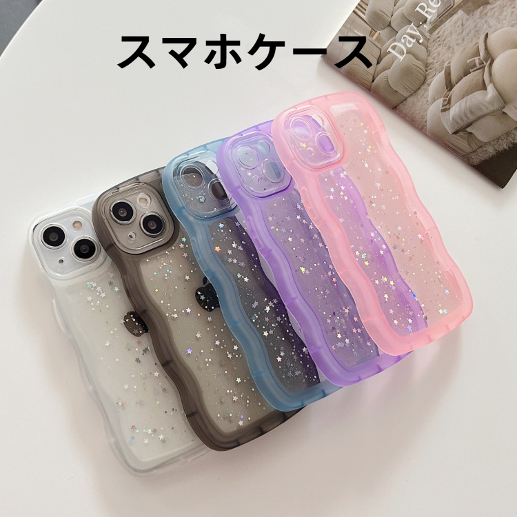 スマホケース|iPhone15Promax/14/11対応・クリア・波型フレーム・レジンデコ・グリッター・きらきら|undefined
