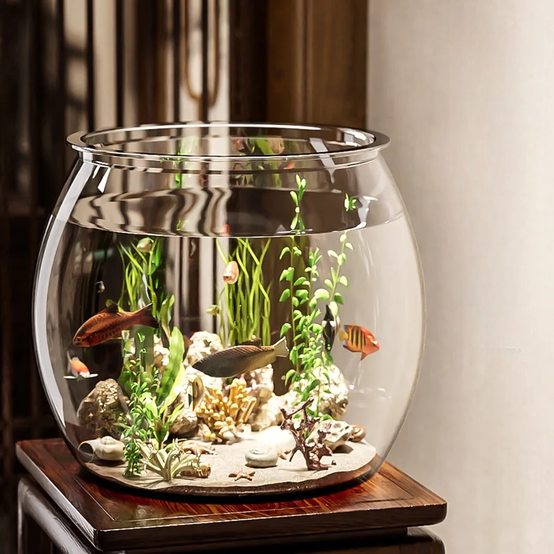 小型魚缸|プラスチック製・円形・多機能・ガラス調・耐衝撃・割れにくい・卓上・リビング・ミニ水槽・おしゃれ・かわいい・インテリア|undefined