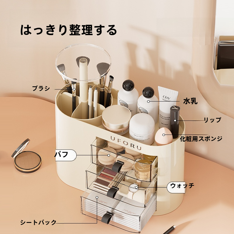 化粧品収納ボックス｜多機能。家庭用・大容量・プレスリフトデザイン・便利|undefined