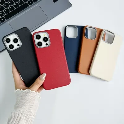 スマホケース｜iPhone 16・レザーテクスチャ携帯電話ケース、オールインクルーシブ落下防止・塗装可能・プレーンレザーソフトシェル素材