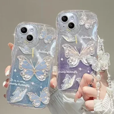 スマホケース｜波の妖精蝶・Apple 16Pro Max・透明電話ケース・シリコン素材・保護カバー