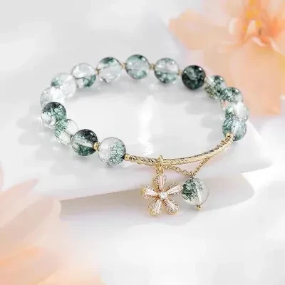 グリーンファントムクォーツ・桜モチーフ・ブレスレット・幸運