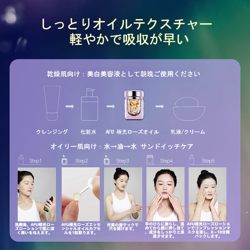 AFU オーロラローズ美白セラムオイル｜カプセル・そばかすを薄くする・トーンアップ・くすみを改善・うるおい・日焼け後のケア|undefined