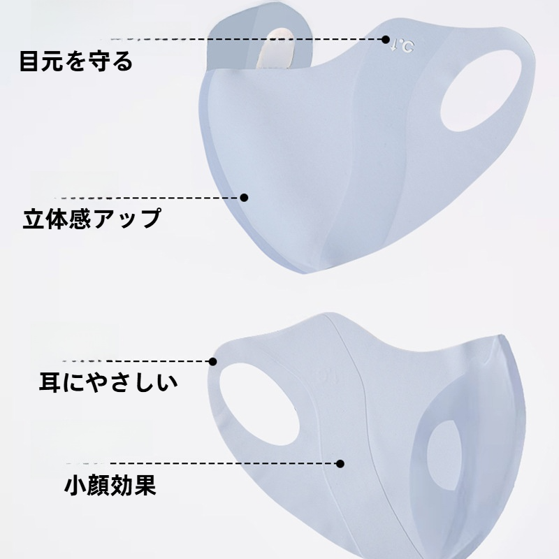 マスク｜夏用・接触冷感・洗える・ヒアルロン酸・3D立体構造・UVカット・日焼け防止・フェイスカバー・アイケア|undefined