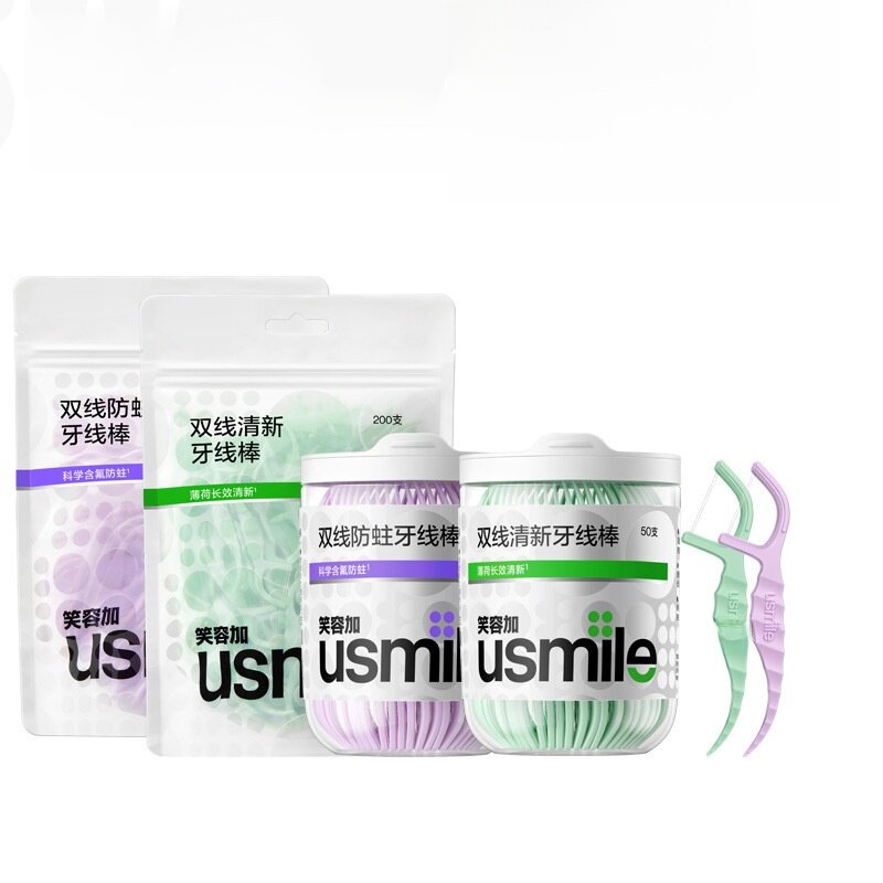 USMILE デンタルフロス｜ダブルライン・携帯用・楊枝付き・個包装・ダブルラインむし歯予防・爽やか・フッ素配合|undefined