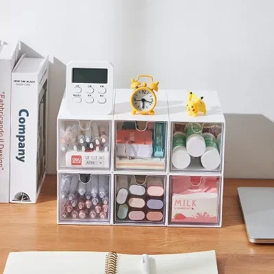 文房具収納ケース｜卓上・コスメ収納・引き出し式・プラスチック・透明・積み重ね可能・小物整理・すっきり収納