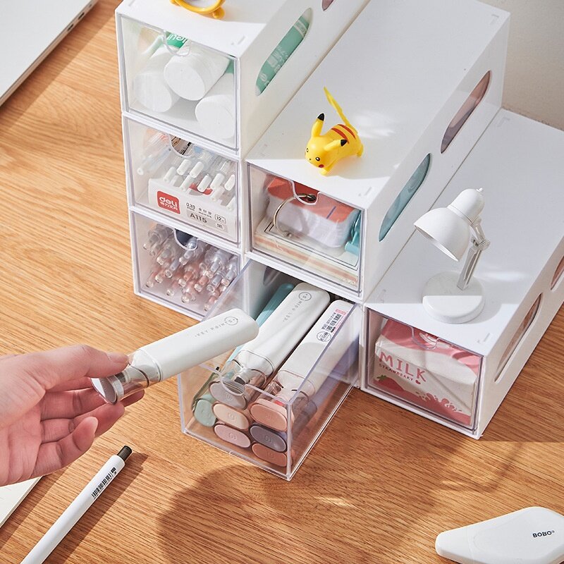 文房具収納ケース｜卓上・コスメ収納・引き出し式・プラスチック・透明・積み重ね可能・小物整理・すっきり収納|undefined