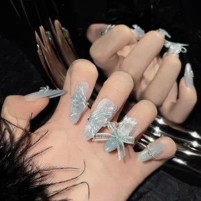 Orange.Nail ネイルチップ｜蝶・美甲パーツ・氷沙・猫目・超キラキラ・ネイルチップ・つけ爪・手作り・ガーリー・清楚系