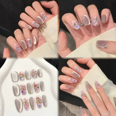Orange.Nail ネイルチップ｜つけ爪・ネイルチップ・ショートネイル・ガラスビーズ・手作り・おしゃれ・上品・優しい・手描き・春