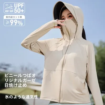 日焼け止めウェア｜原糸アイスシルク・取り外し可能つば付き・薄手・通気性・UVカット・男女兼用・涼しい・快適