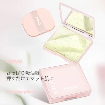 NOVO あぶらとり紙｜鏡付き・パフ付き・携帯用・さっぱり・皮脂吸着・テカリ防止