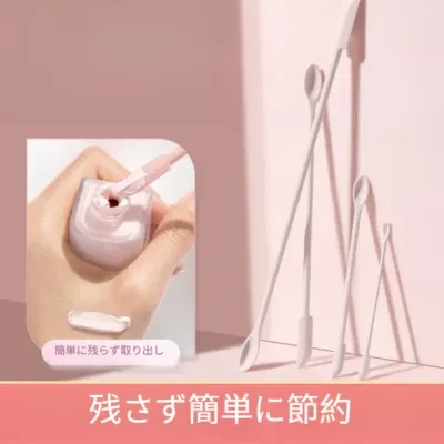 化粧品用スパチュラ・シリコン製・ダブルヘッド・クリーム・乳液・ファンデーション用・底部に残った化粧品を取りやすい