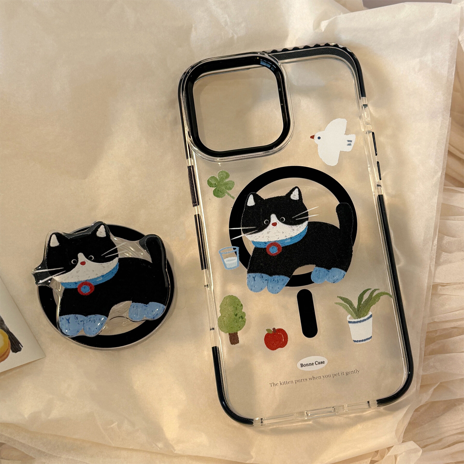 スマホケース｜磁気吸着・ネコ・スマホスタンド・iPhone 15/16 Pro Max対応・クリアケース・ソフト・かわいい・カートゥーン|undefined