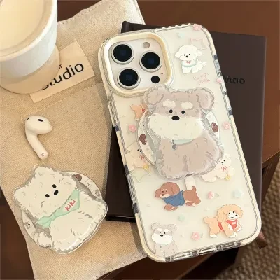 iPhoneケース｜磁気吸着スタンド付き・クリア・耐衝撃・イヌ・かわいい・レディース・ファッション