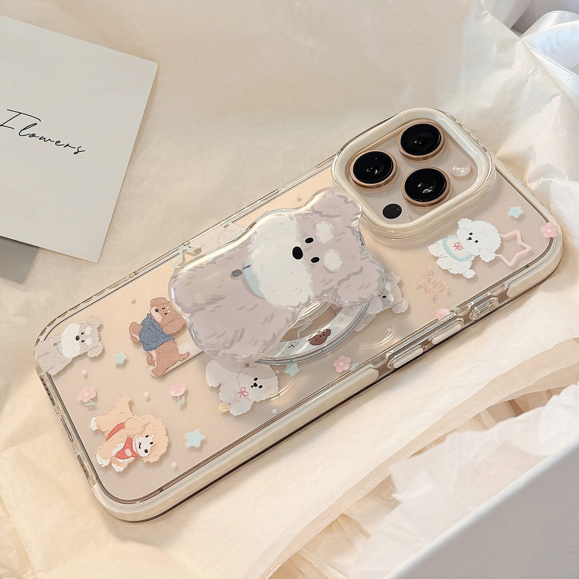 iPhoneケース｜磁気吸着スタンド付き・クリア・耐衝撃・イヌ・かわいい・レディース・ファッション|undefined