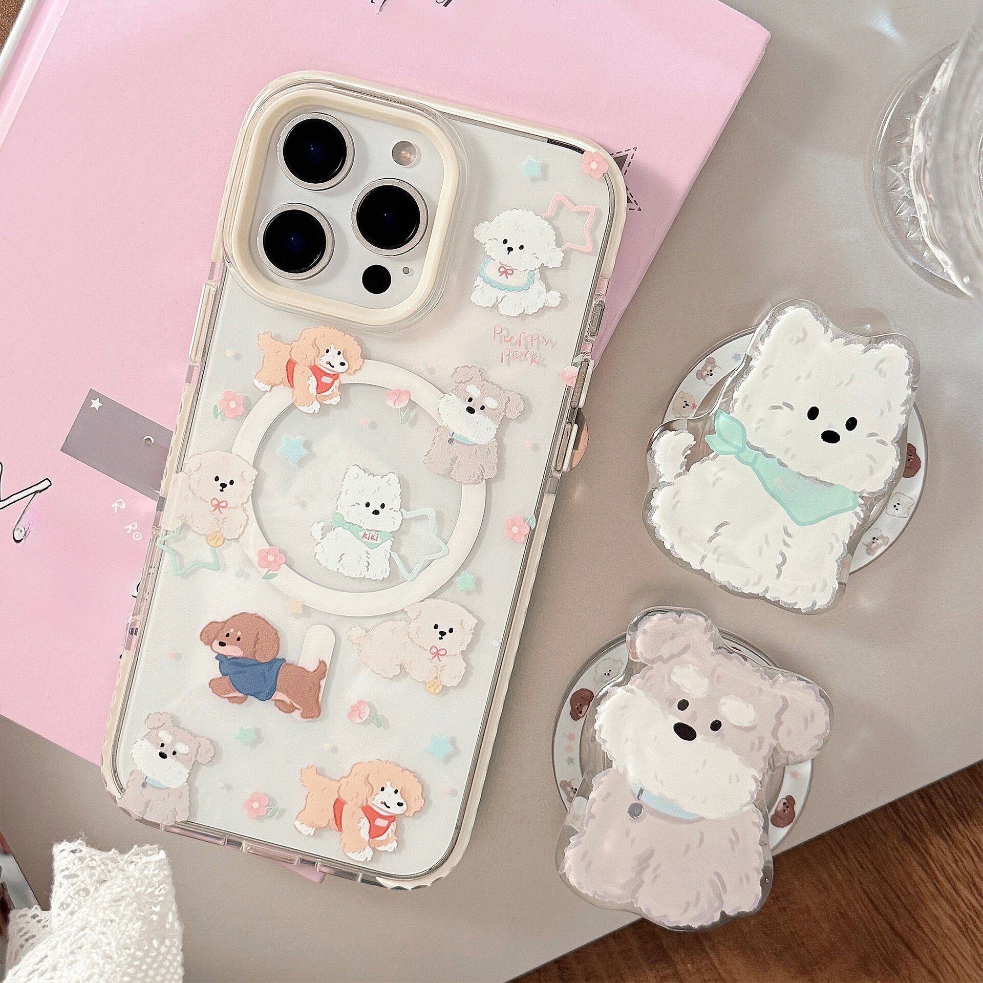iPhoneケース｜磁気吸着スタンド付き・クリア・耐衝撃・イヌ・かわいい・レディース・ファッション|undefined
