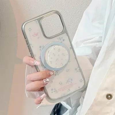 スマホケース｜iPhone シリーズ・ハードケース・メッキ加工・磁気吸着・スタンド機能・小花柄・おしゃれ・かわいい